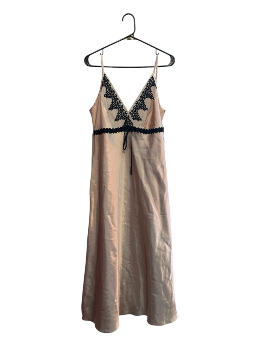 Vintage Y2K Era Delicates Blush Slip Dress with Black Lace Trim Size Medium - Picture 1 of 6